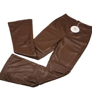 Princess Polly Vivene Brown Faux Leather High Rise Back Zipper Boot Cut Pant NWT